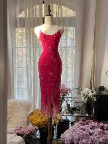 Sexy Sheath Spaghetti Strap Beaded Red Chiffon Short Homecoming Dress Birthday Dress HZ1023